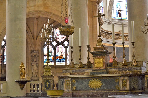 Church of Our Saviour (Vor Frelsers Kirke) interior in Copenhagen, Denmark. Composite photo