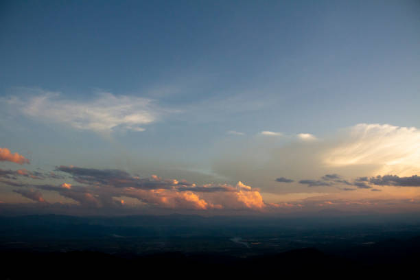 Mountains and evening sky sunset background panorama concept. Skyline top view Evening sunset sky and the morning sunrise colorful with copy space.