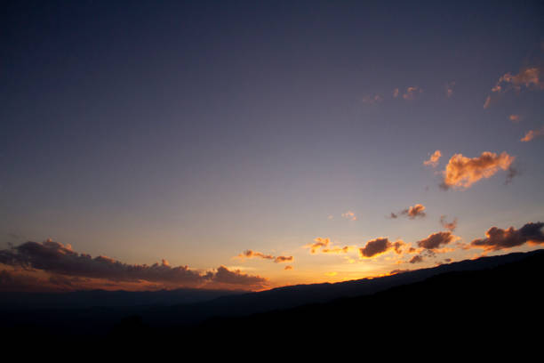 Mountains and evening sky sunset background panorama concept. Skyline top view Evening sunset sky and the morning sunrise colorful with copy space.