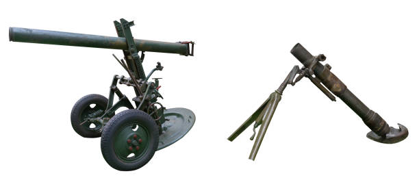 mortar from World War II, isolated on white background. mortar side view