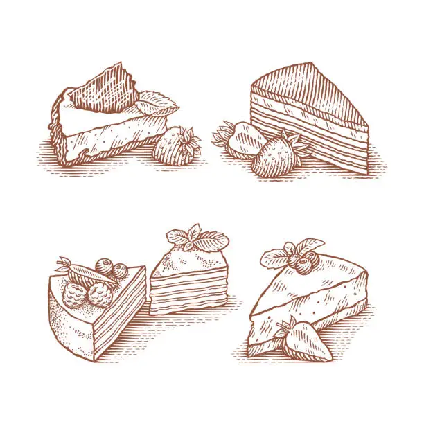 Vector illustration of Cakes and desserts.