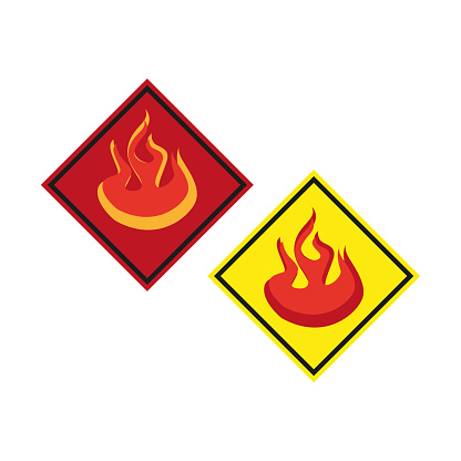 Flammable hazard symbols. Fire danger warning signs. Safety and caution labels. Vector illustration. EPS 10. Stock image
