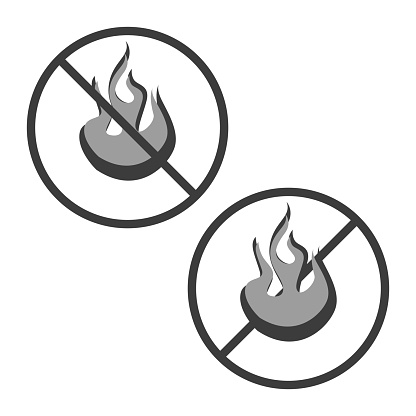No fire and open flame prohibition symbols. Non-flammable safety signs. Vector illustration. EPS 10. Stock image