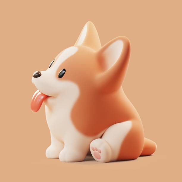istock 3d render cartoon orange corgi puppy in sitting pose. 2125086144