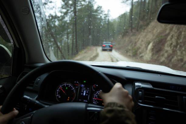 istock Driving car on high altitude mountain trail, China 2125118728