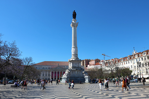 Lisbon, Portugal - June 16th 2018: The urban skyline and main public square of Lisbon