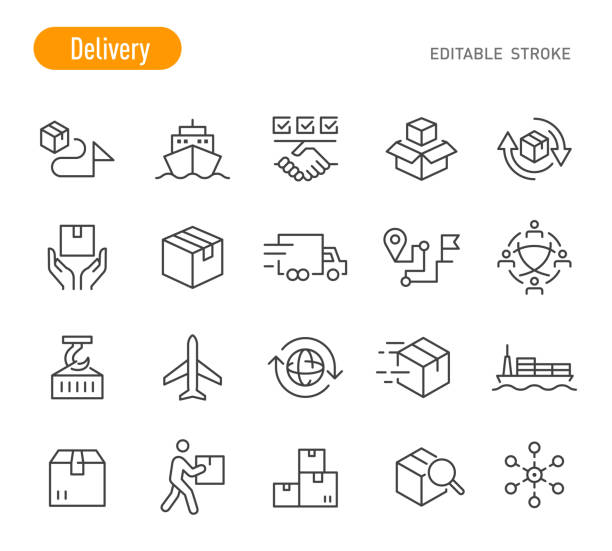 delivery icons - line series - verkehrsmittel stock-grafiken, -clipart, -cartoons und -symbole