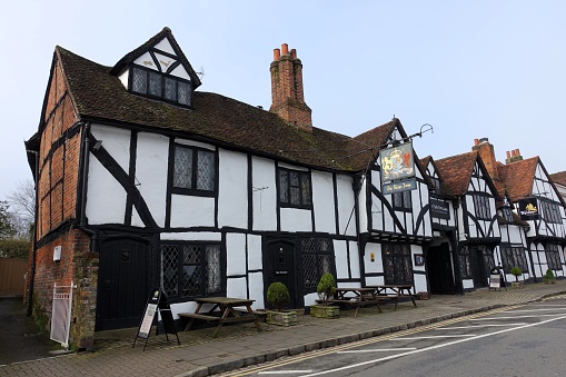 Amersham, Buckinghamshire, England, UK - March 30th 2024: The Kings Arms Hotel in Old Amersham, featured in many TV programmes and movies, including Midsomer Murders and Four Weddings.