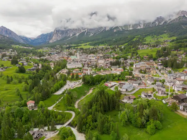 defaultdrone aerial shot of Alleghe is a village and comune in the province of Belluno in the Italian region of Veneto italy