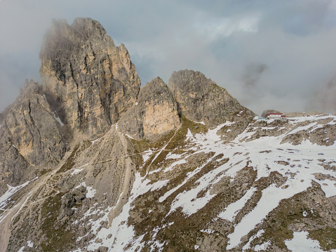 defaultAerial view of the snow capped mountains in autumn, Dolomites, Belluno province, Veneto, Italy