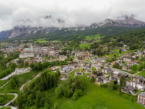 Summer view of Sigriswil village with Emmental Alps in the background