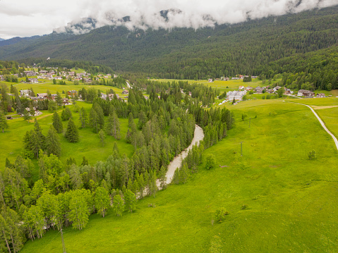 defaultdrone aerial shot of Alleghe is a village and comune in the province of Belluno in the Italian region of Veneto italy