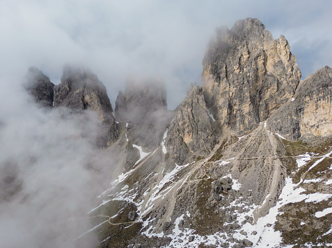 defaultAerial view of the snow capped mountains in autumn, Dolomites, Belluno province, Veneto, Italy