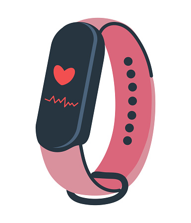 Fitness watch, smart watch pulsating heart, Device for sport, fitness, yoga and running, smart watch vector clipart