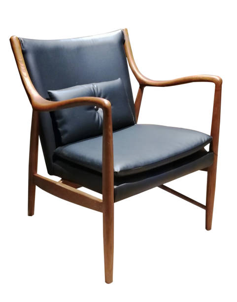 istock Modern leather chair with rustic armrests on a white background. 2125214844