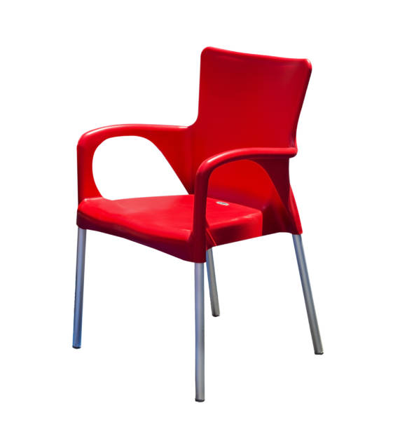 istock Plastic red chair on metal legs on a white background 2125215362