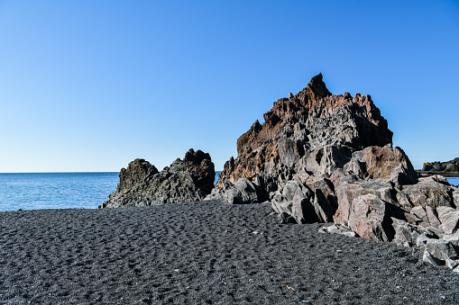 Large rocks on Djupalonssandur beach in Iceland
