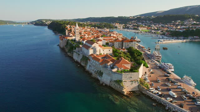 Aerial view of the famous Rab town on Rab island, Dalmatia region in Croatia