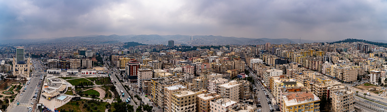 Aerial panoramic view of Sanliurfa city center.