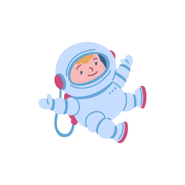 ilustrações de stock, clip art, desenhos animados e ícones de floating child astronaut vector illustration - astronaut space zero gravity spacewalk