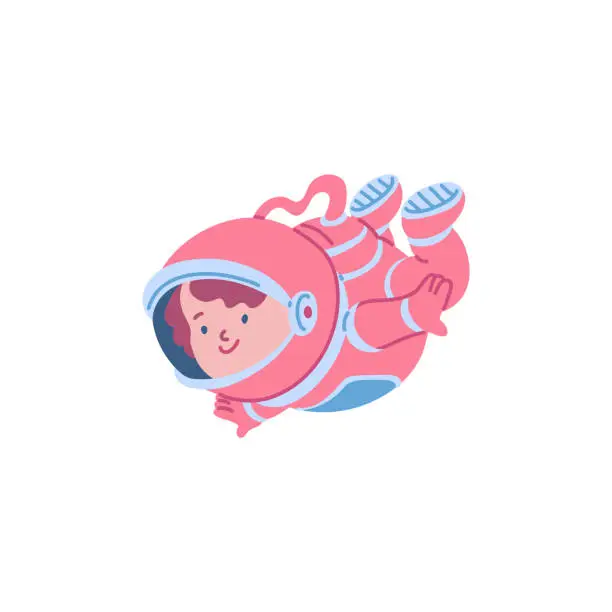 Vector illustration of Child astronaut floating in space vector illustration