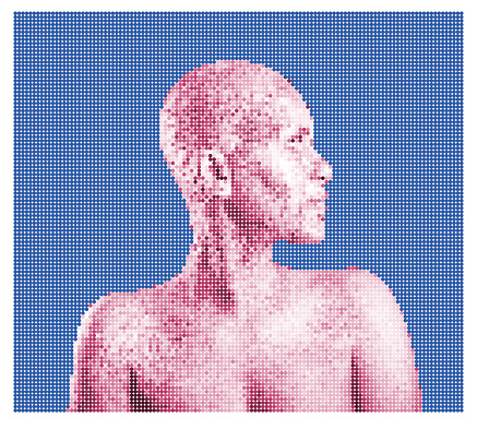 Abstract illustration of cyborg human head made out of dots