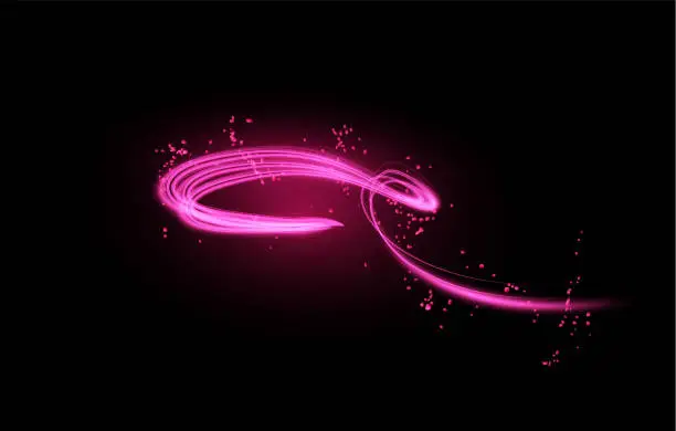 Vector illustration of Pink neon glowing magic swirl, energy effect, vector illustration