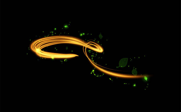 istock Golden magic swirl with green sparkles vector illustration 2125316724