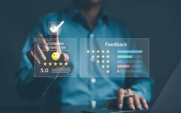 istock Customer Satisfaction Rating and Feedback Concept. Professional interacting with a digital customer satisfaction survey, emphasizing high-quality service and customer feedback. experience, review, 2125322402