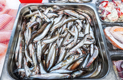 Fresh raw capelin fish sale at the superstore