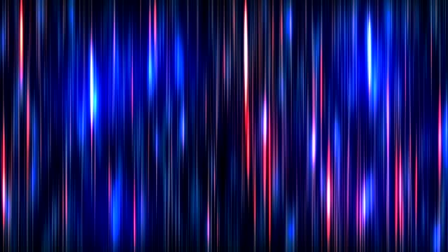 Futuristic background of shining blue and golden lines on dark background. Bright glowing background, neon light streaks, and northern lights. Modern luxury background. Blue and orange. 4k.