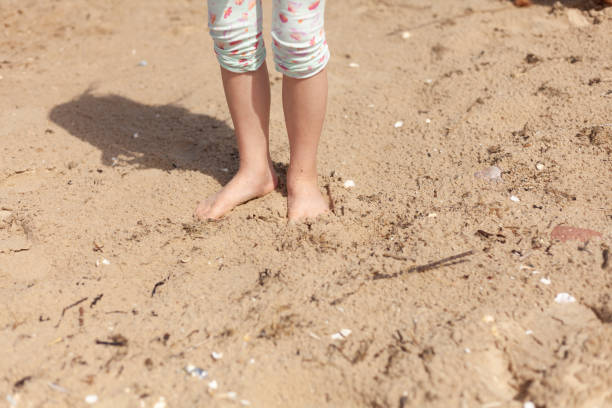 istock Child's legs on the sand of the beach. Selective focus. 2125359934