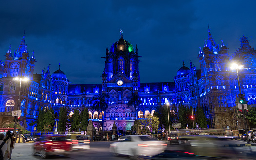 MUMBAI, INDIA - June 11, 2022: Chhatrapati Shivaji Terminus railway station, is a historic railway station and a UNESCO World Heritage Site in Mumbai, Maharashtra, India