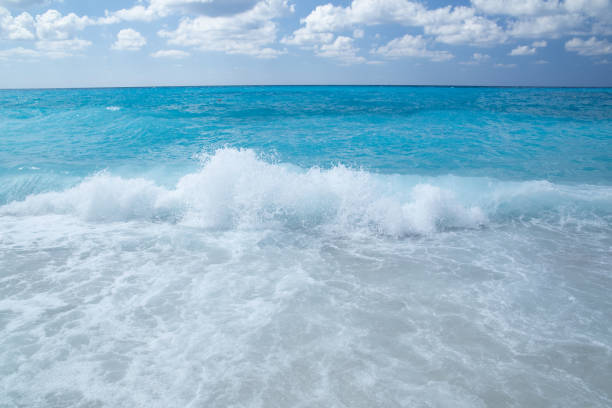 sea waves clouds in lefkada island, kathisma beach in summer  greece