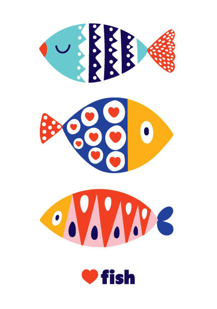 istock Cute retro colorful cartoon illustration with  fish on white background 2125427987