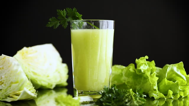 vegetarian smoothie made from green vegetables, cabbage, lettuce, greens
