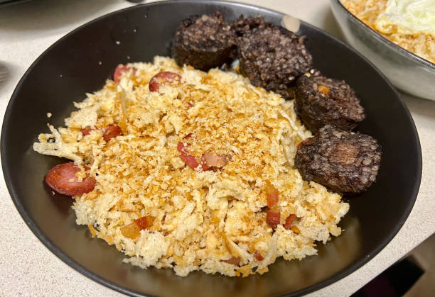 Migas with a fried egg stock photo