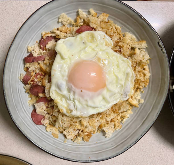 Migas with a fried egg stock photo