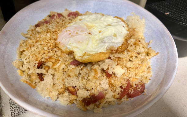 Migas with a fried egg stock photo