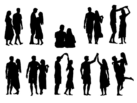 Silhouettes of people in love