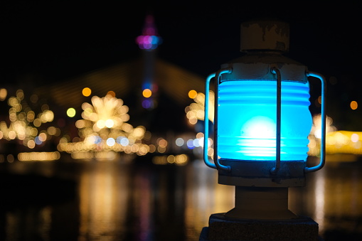 Blue light lamps and beautiful bokeh on a beautiful night.