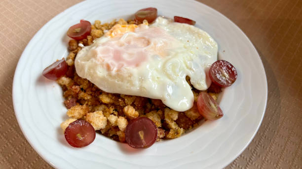 Migas with a fried egg stock photo