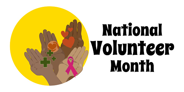 National Volunteer Month, a simple horizontal banner or poster vector illustration on a socially significant topic