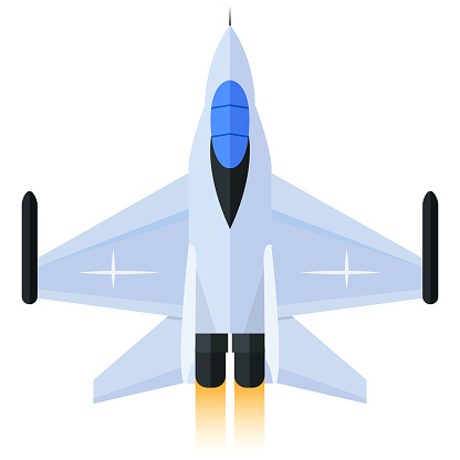 A high-quality vector illustration of an F-16 fighter jet soaring through the air.  This icon is perfect for websites, apps, presentations, and more.