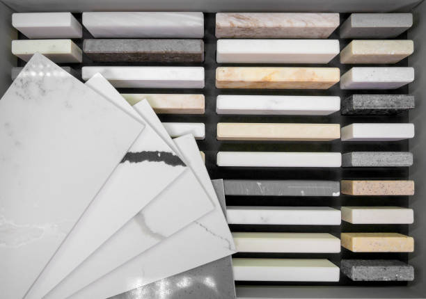 istock Stone texture for modern interior design. Furniture manufacturing. A sample of artificial acrylic stone for kitchen countertops and other furniture. 2125705570