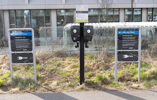 Parking and charging for electric cars at the hospital in Herlev, Denmark - April 2, 2024