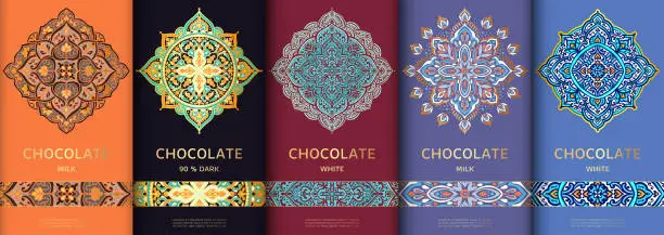 Vector illustration of Luxury packaging design of chocolate bars. Vintage vector ornament template. Elegant, classic elements. Great for food, drink and other package types. Can be used for background and wallpaper.