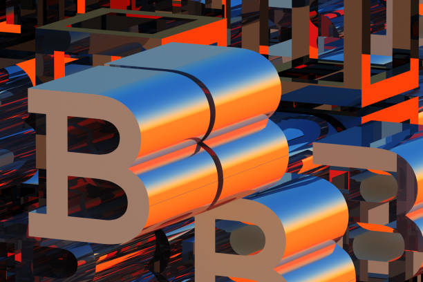 Abstract futuristic concept of Bitcoin mining and artificial intelligence. 3d rendering illustration