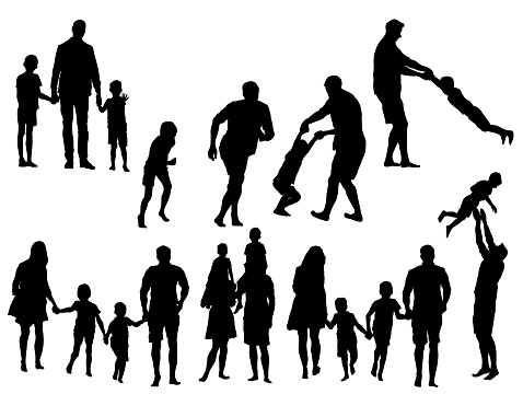 Silhouettes of family scenes