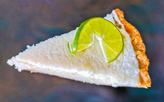 Delicious lime and cream tart cake slice in Zicatela Puerto Escondido Oaxaca Mexico.
